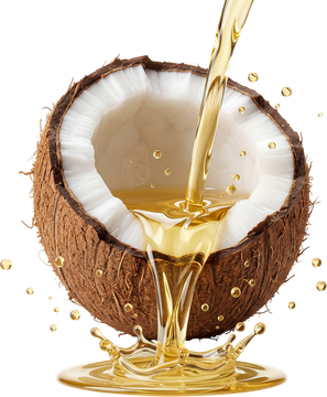 Coconut oil pouring into a fresh coconut